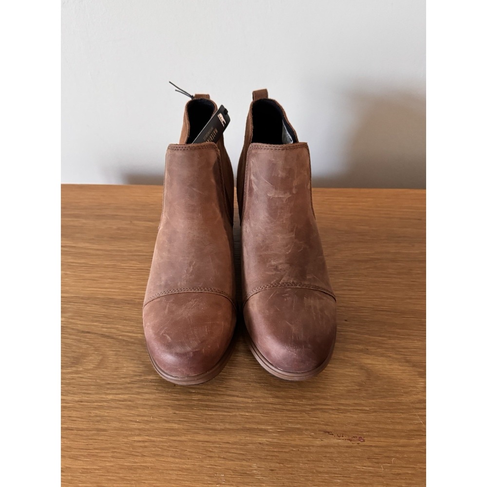 Sorel Evie Wedge Chelsea Boots Womens Size 8.5 Brown Leather Suede Pull On Shoes - Picture 3 of 10